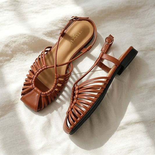 Damen Sandalen mit geflochtenem Design und eckiger Zehenpartie – Stilvolle Sommerschuhe für Alltag und Freizeit