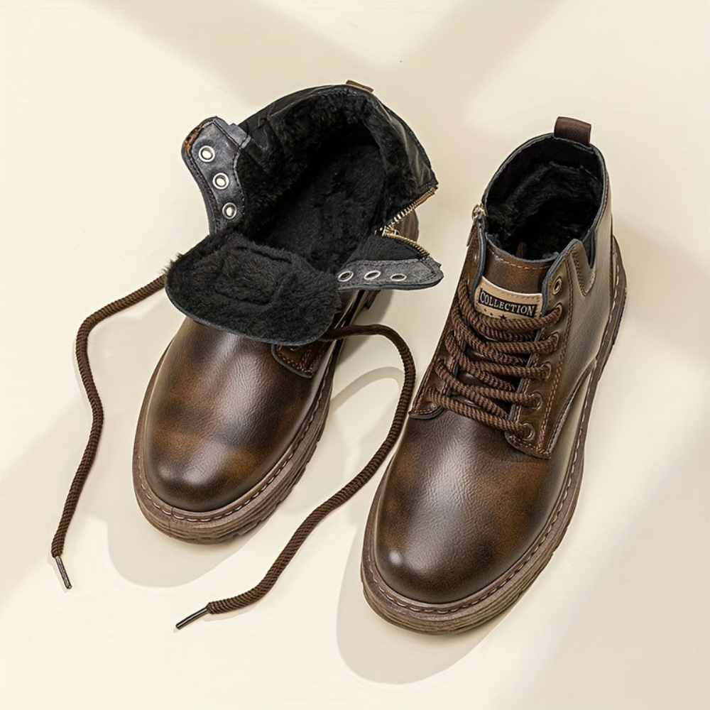 Robuste Herren Winterstiefel mit Schnürung und Reißverschluss, gefüttert, in Braun und Schwarz
