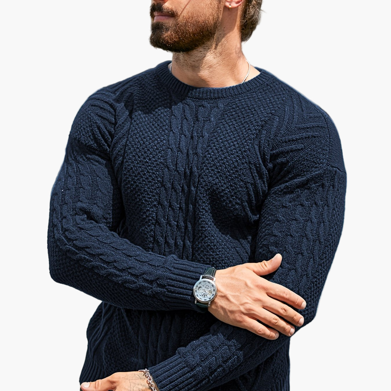 Herren Strickpullover mit Zopfmuster – Modischer Freizeitpulli für Herbst & Winter