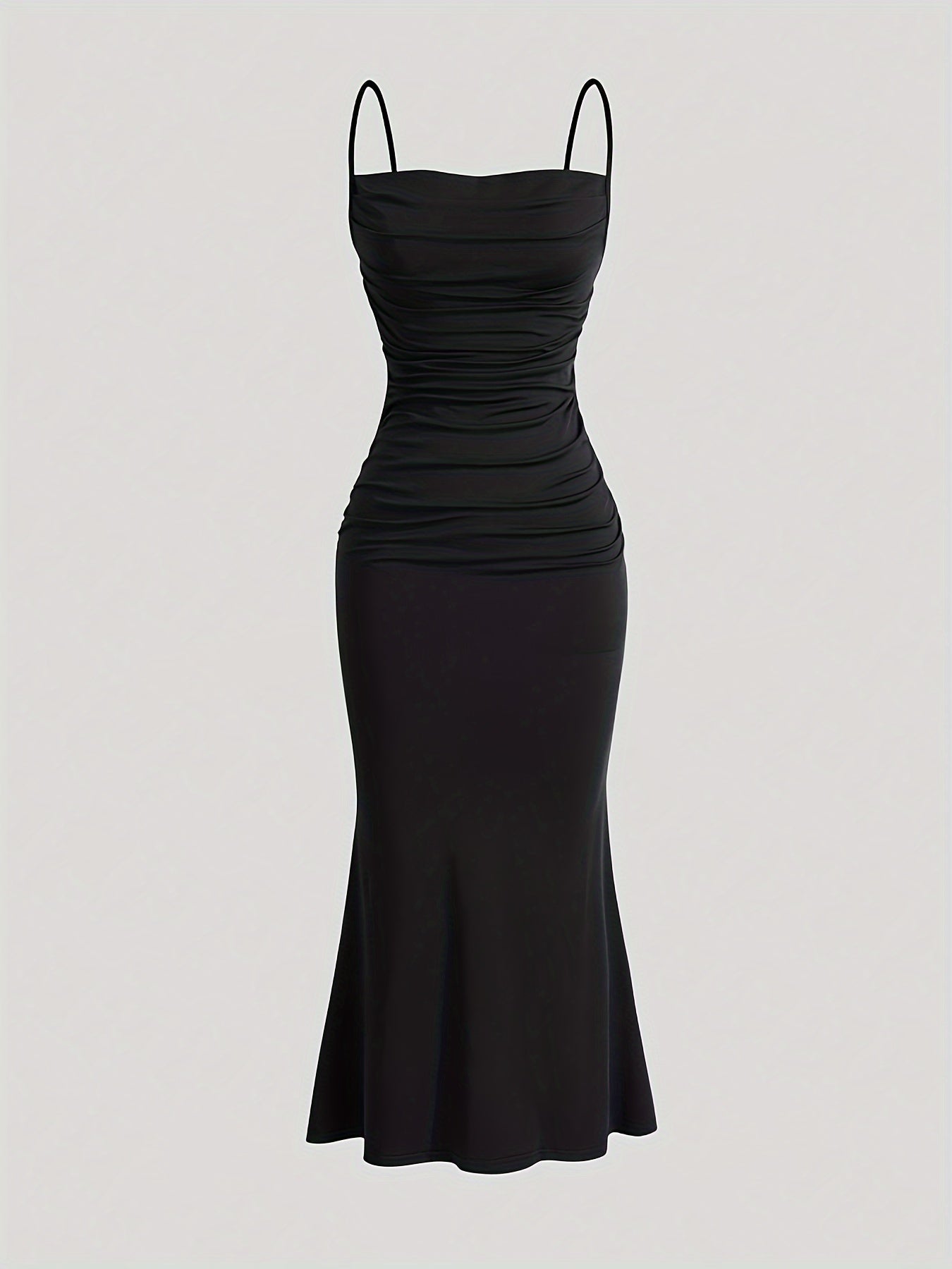 Damen Abendkleid Elegant Maxi Figurbetont mit Drapierung und Spaghettiträgern