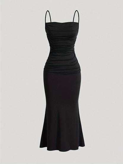 Damen Abendkleid Elegant Maxi Figurbetont mit Drapierung und Spaghettiträgern