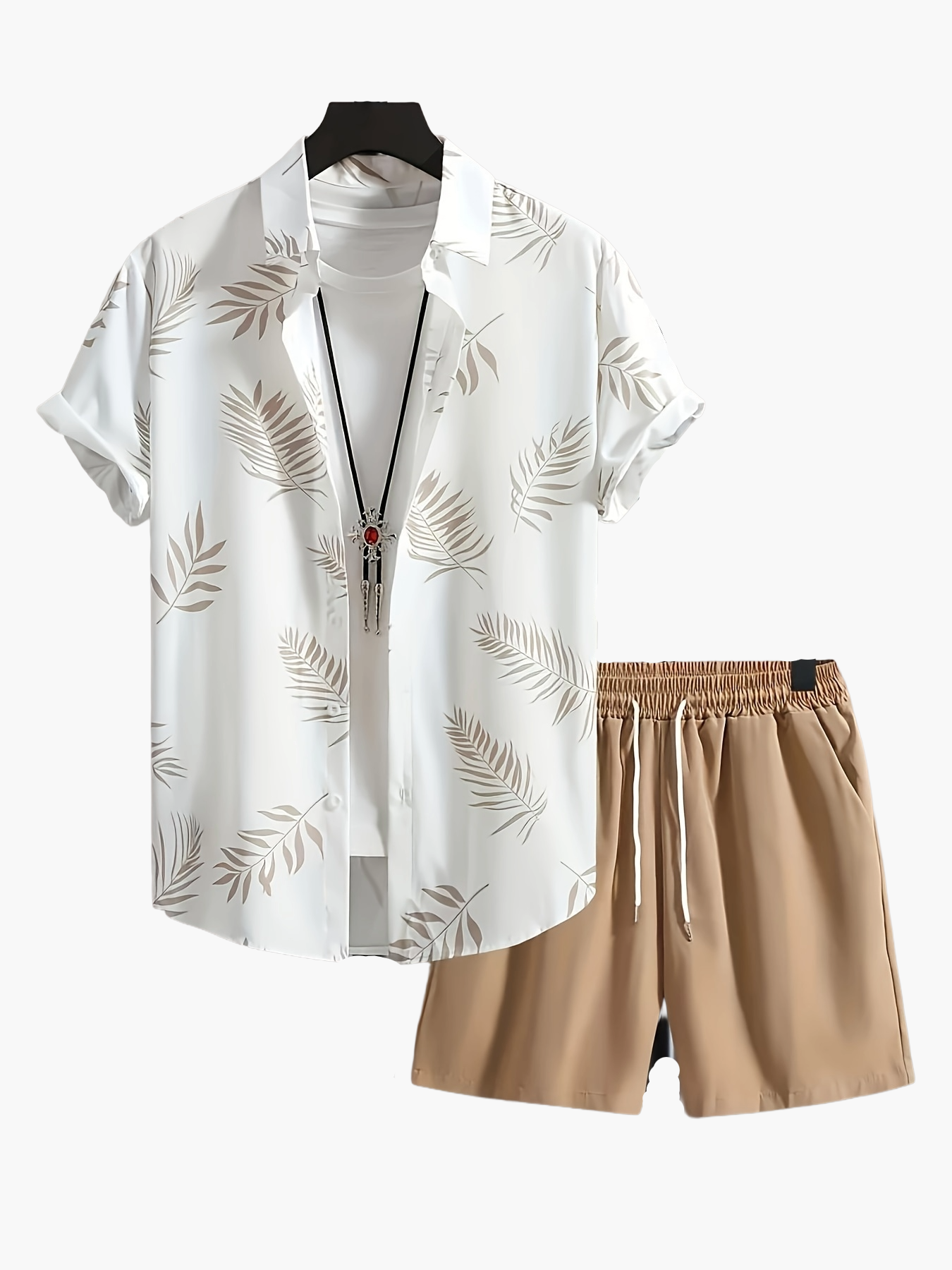Herren Sommer Freizeit Set – Tropisches Kurzarmhemd mit T-Shirt und Shorts, Ideal für Urlaub & Alltag