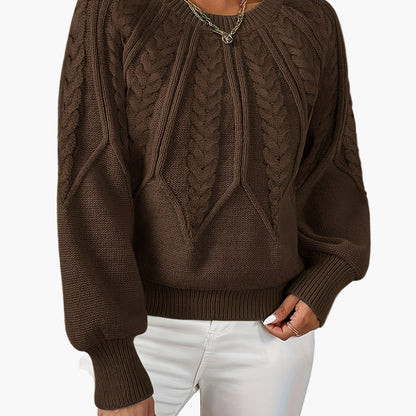 Damen Strickpullover mit Zopfmuster und Rundhalsausschnitt – Eleganter Alltagslook für Frühling & Herbst