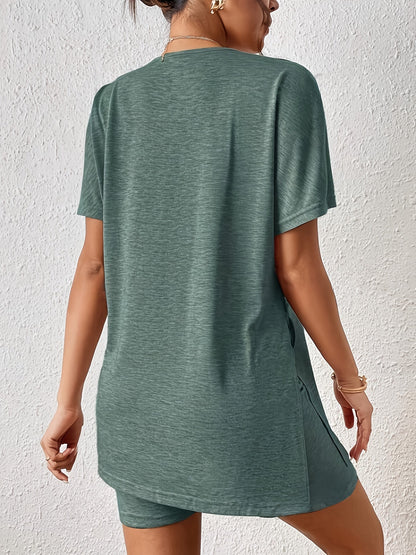 Damen Loungewear Set mit Oversize T-Shirt und Shorts – Eleganter Freizeit-Look für Zuhause oder Alltag