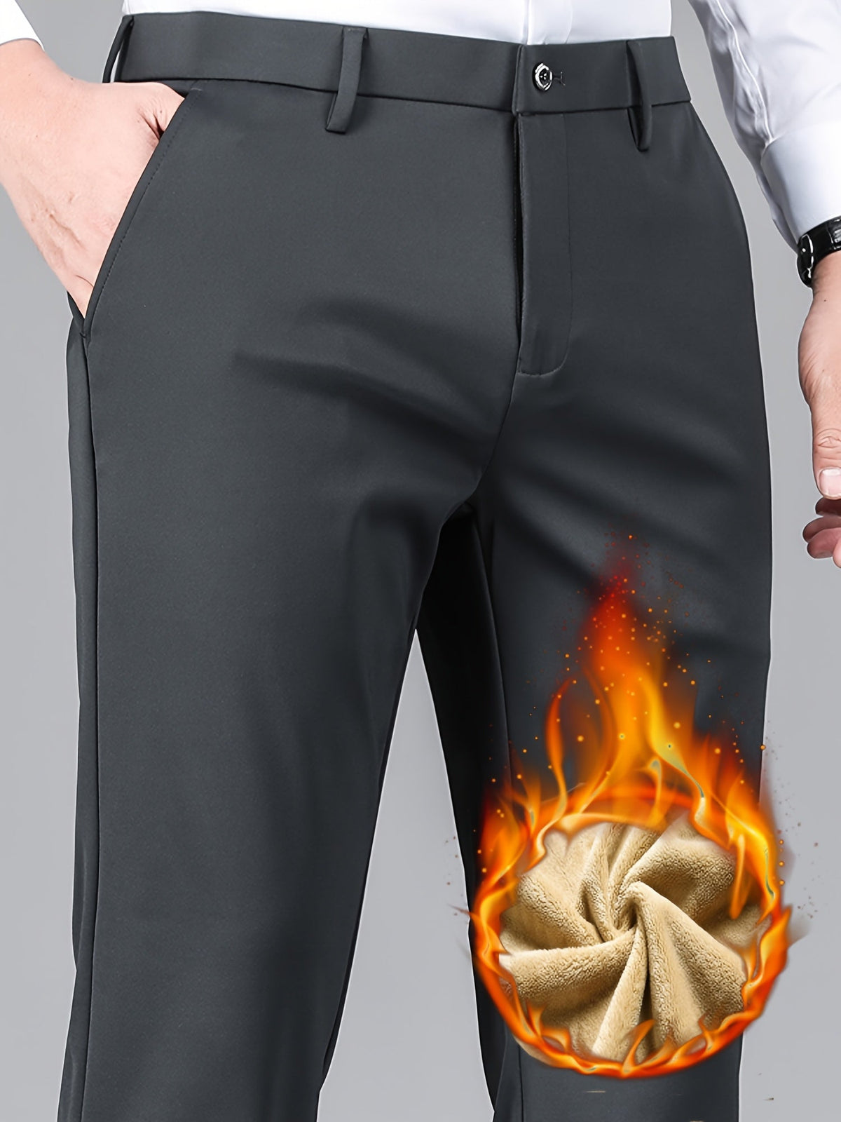 Herren Hose gefüttert Schwarz mit flauschigem Innenfutter