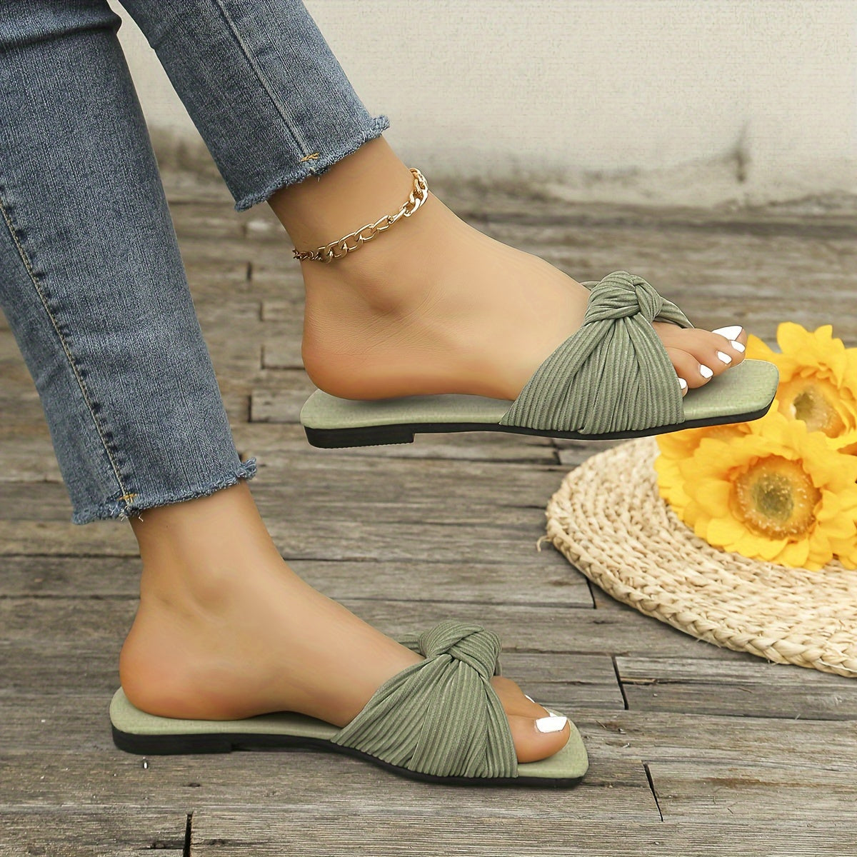 Damen Slip-On Sandalen mit Knoten-Detail – Modische Sommerschuhe für Alltag und Freizeit
