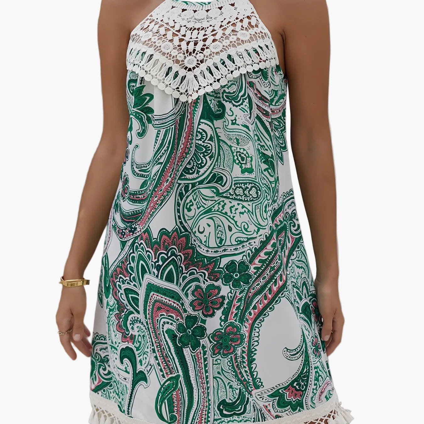 Damen Sommer Tunika Kleid im Boho-Stil mit Häkelspitze – Elegante Freizeitmode