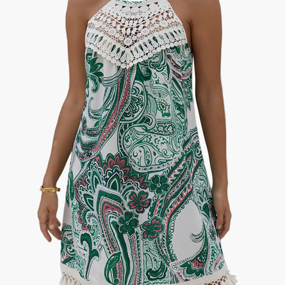 Damen Sommer Tunika Kleid im Boho-Stil mit Häkelspitze – Elegante Freizeitmode