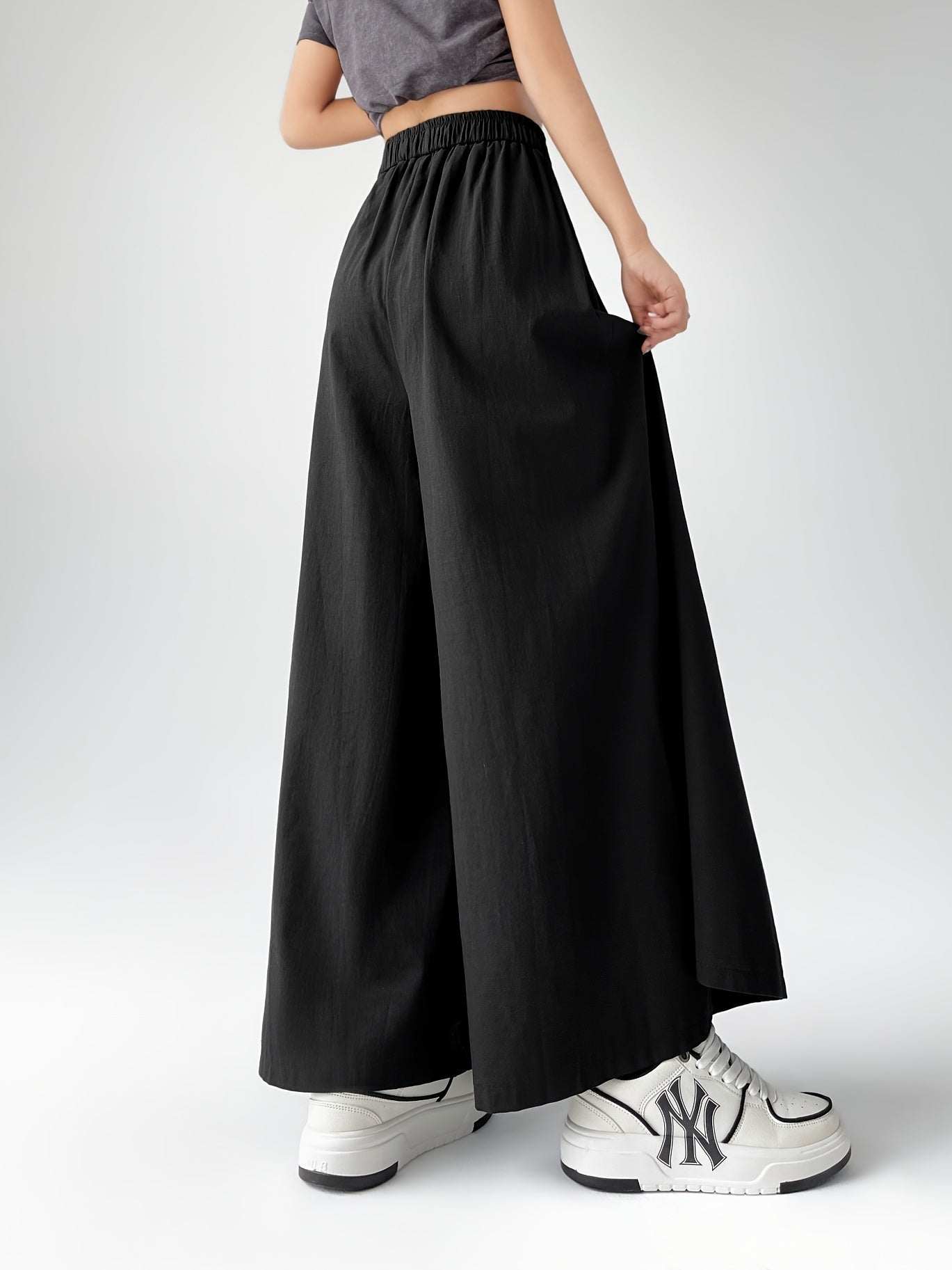 Damen Weitbein Culottes Hose Streetwear High Waist Modisch Freizeit