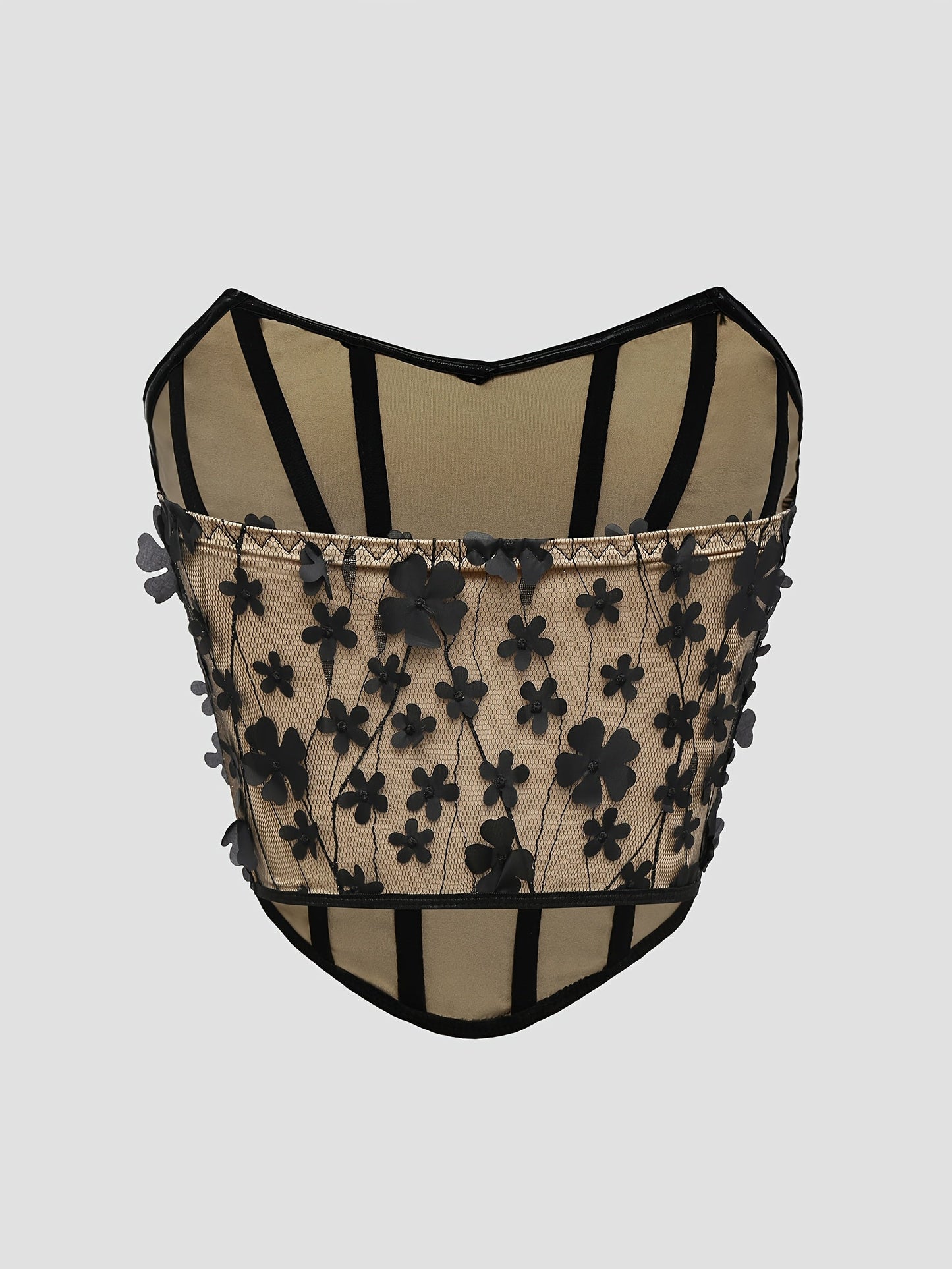 Damen Korsett Top mit 3D Blumenstickerei und Herzausschnitt – Elegantes Party- und Abendoutfit