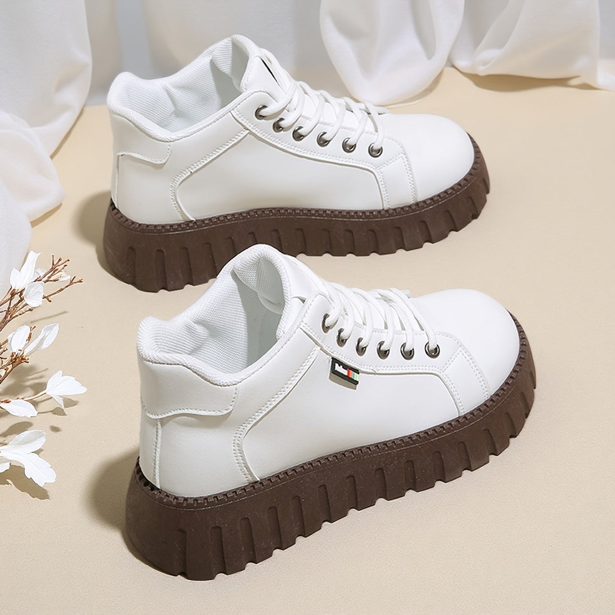 Damen Plateausneaker Schnürschuh mit Profilsohle