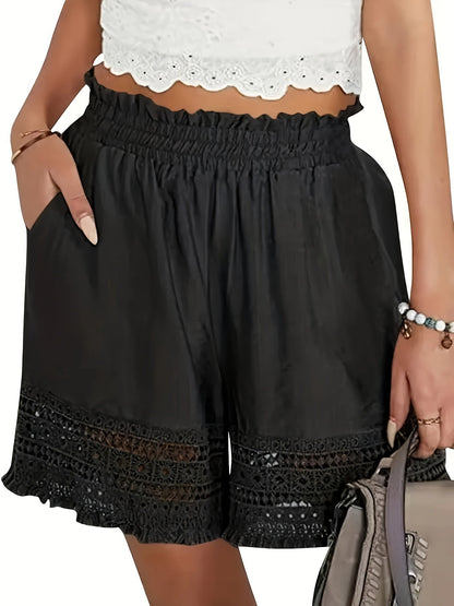 Damen Shorts im Boho-Stil mit Häkeleinsatz – Perfekt für Urlaub und Freizeit