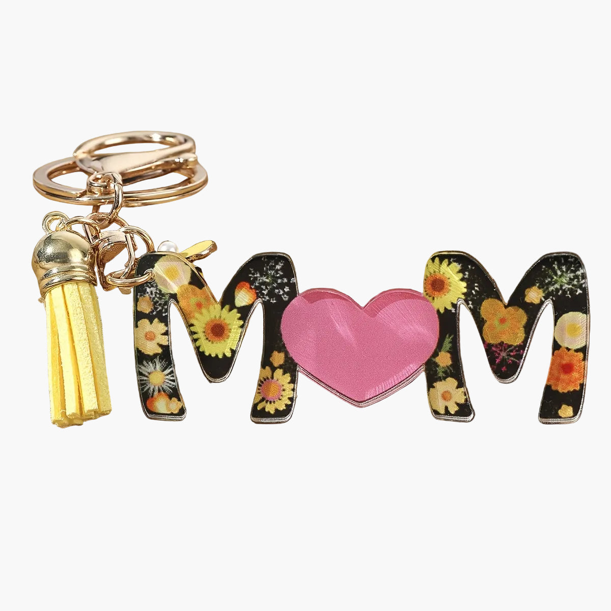 Schlüsselanhänger für Damen – Blumen MOM Herz – Modisches Muttertagsgeschenk
