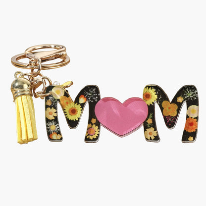 Schlüsselanhänger für Damen – Blumen MOM Herz – Modisches Muttertagsgeschenk