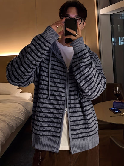 Gestreifter Strick Hoodie Jacke mit Reißverschluss für Herren