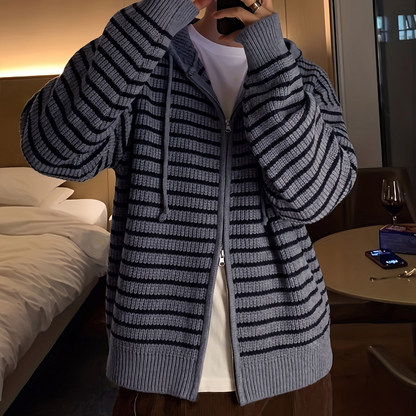 Gestreifter Strick Hoodie Jacke mit Reißverschluss für Herren