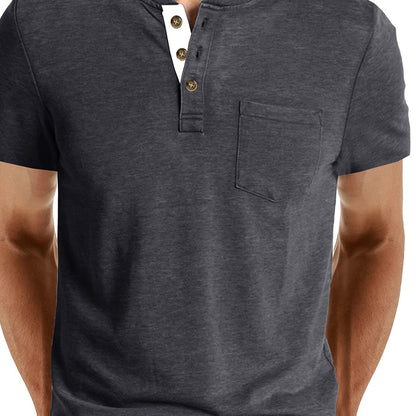 Herren Henley T-Shirt mit Knopfleiste und Brusttasche – Freizeitstil für Alltag und Wochenende