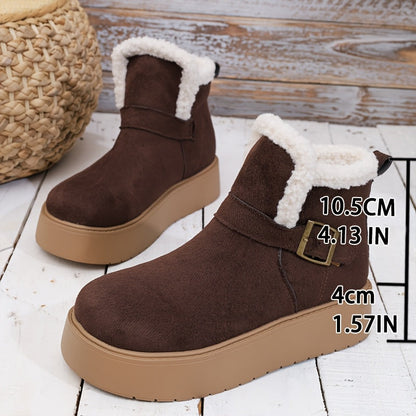 Damen Plateauschuh Winterstiefelette Schwarz mit Kunstfellfutter & Schnalle