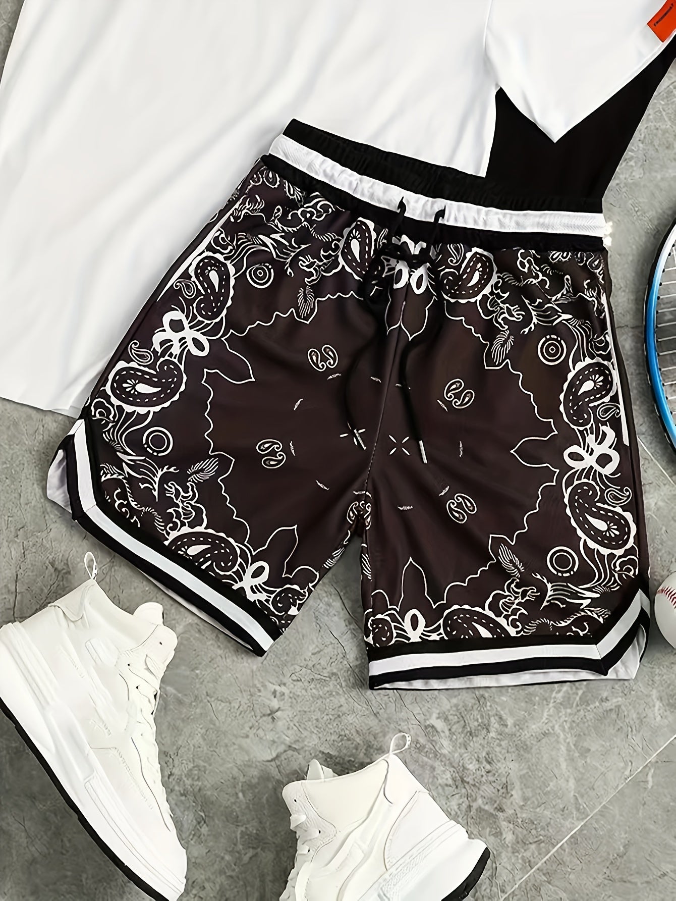 Herren Bandana-Print Basketball Shorts Sport Streetwear Freizeit