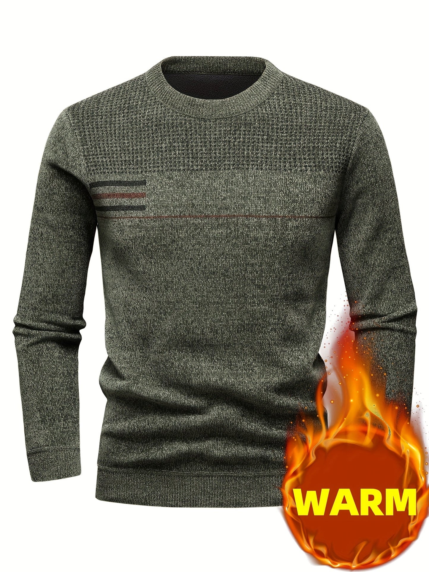 Herren Pullover Rundhals Langarm Strickpullover mit Streifenmuster