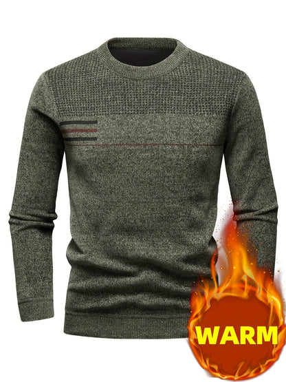 Herren Pullover Rundhals Langarm Strickpullover mit Streifenmuster