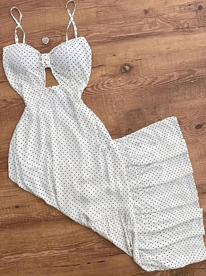 Damen Maxikleid Vintage-Stil mit Punkten und Volants – Eleganter Sommer-Look