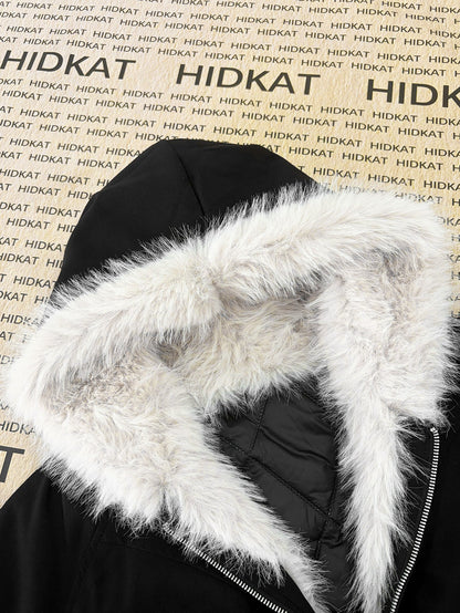 Herren Jacke mit Kapuze und Kunstpelzbesatz Grau