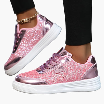 Damen Glitzer Sneaker für Alltag und Party – Modische Freizeitschuhe mit Plateau und Glanz-Effekt
