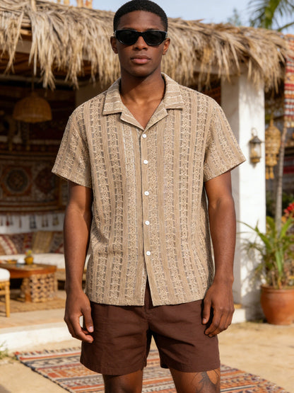 Herren Sommer-Strandhemd im Boho-Stil – Lässiges Jacquard-Design für Urlaub und Freizeit