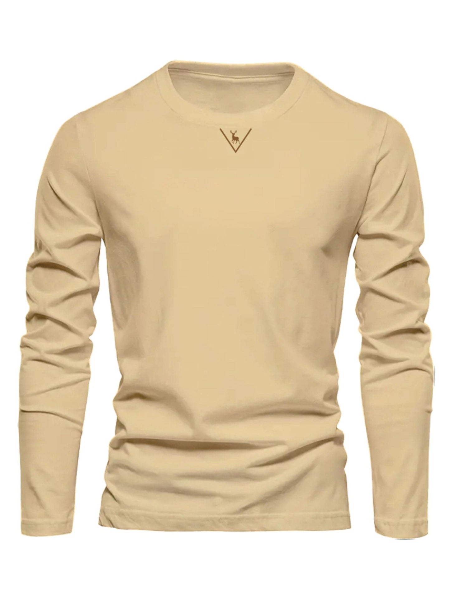Herren Langarmshirt Rundhals mit Hirsch-Logo, Freizeit T-Shirt