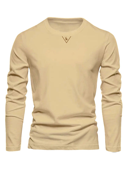 Herren Langarmshirt Rundhals mit Hirsch-Logo, Freizeit T-Shirt