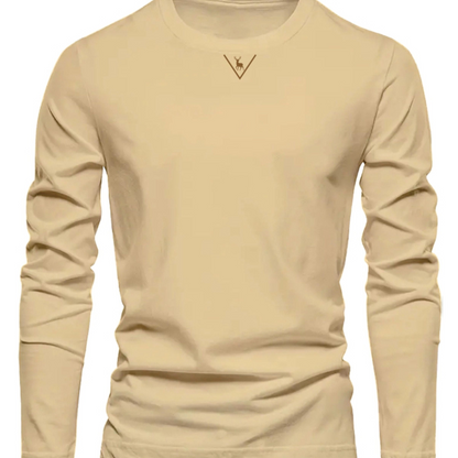 Herren Langarmshirt Rundhals mit Hirsch-Logo, Freizeit T-Shirt