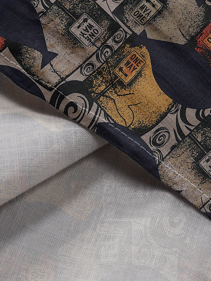 Herren Set Kurzarmhemd mit Grafikmuster und Hose – Modisches Freizeit-Outfit mit künstlerischem Design