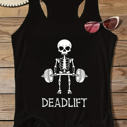 Damen Tanktop mit Skelett Deadlift Motiv – Fitness Fun Sportshirt