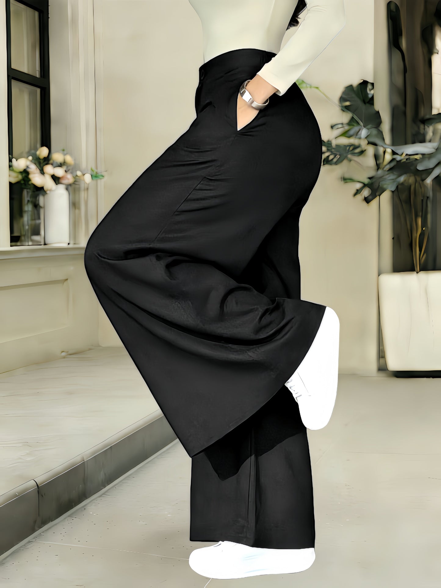 Damen Weitbeinige Business-Hose mit Hohem Bund – Eleganter Alltags- und Büro-Look