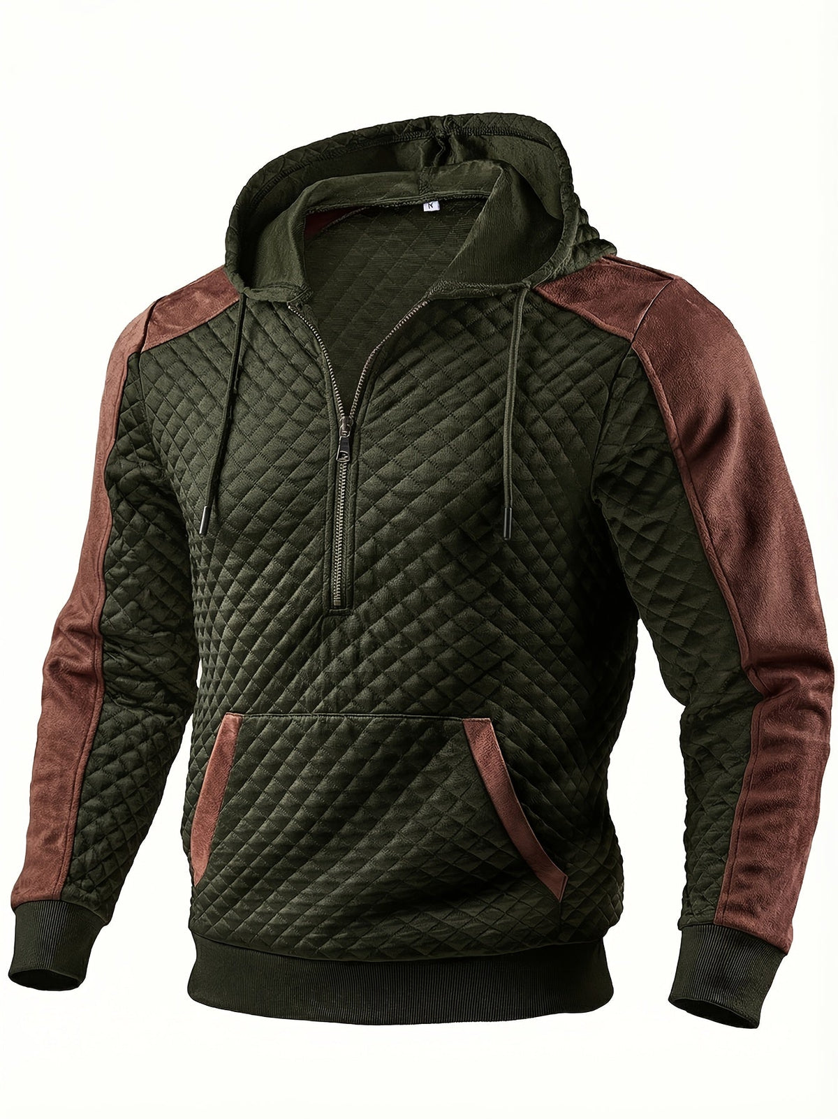 Herren Hoodie mit Steppmuster und Kontrastärmeln Reißverschluss Kapuzenpullover