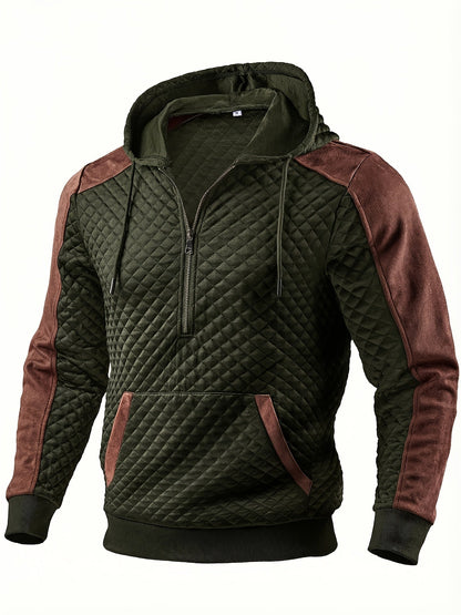 Herren Hoodie mit Steppmuster und Kontrastärmeln Reißverschluss Kapuzenpullover