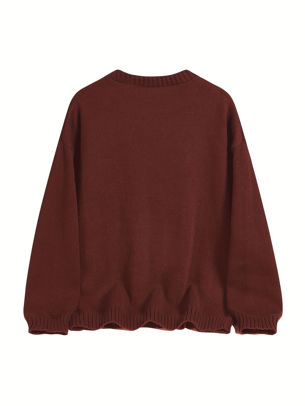Unisex Strickpullover mit Teddybär-Muster Rundhalsausschnitt Langarm