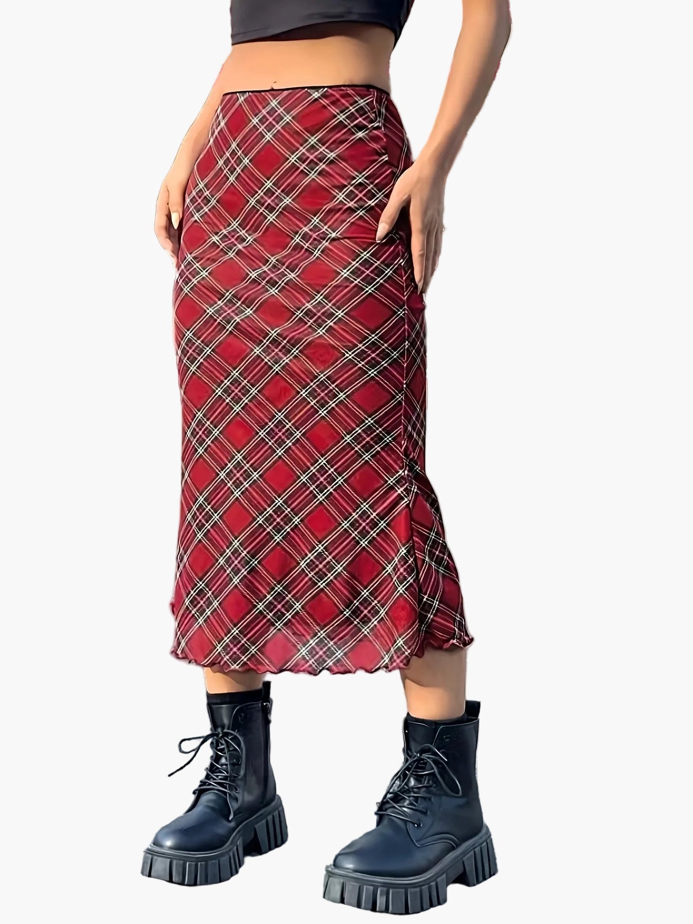 Damen Maxirock im Karierten Vintage-Stil – Elegant, Alltag & Freizeit