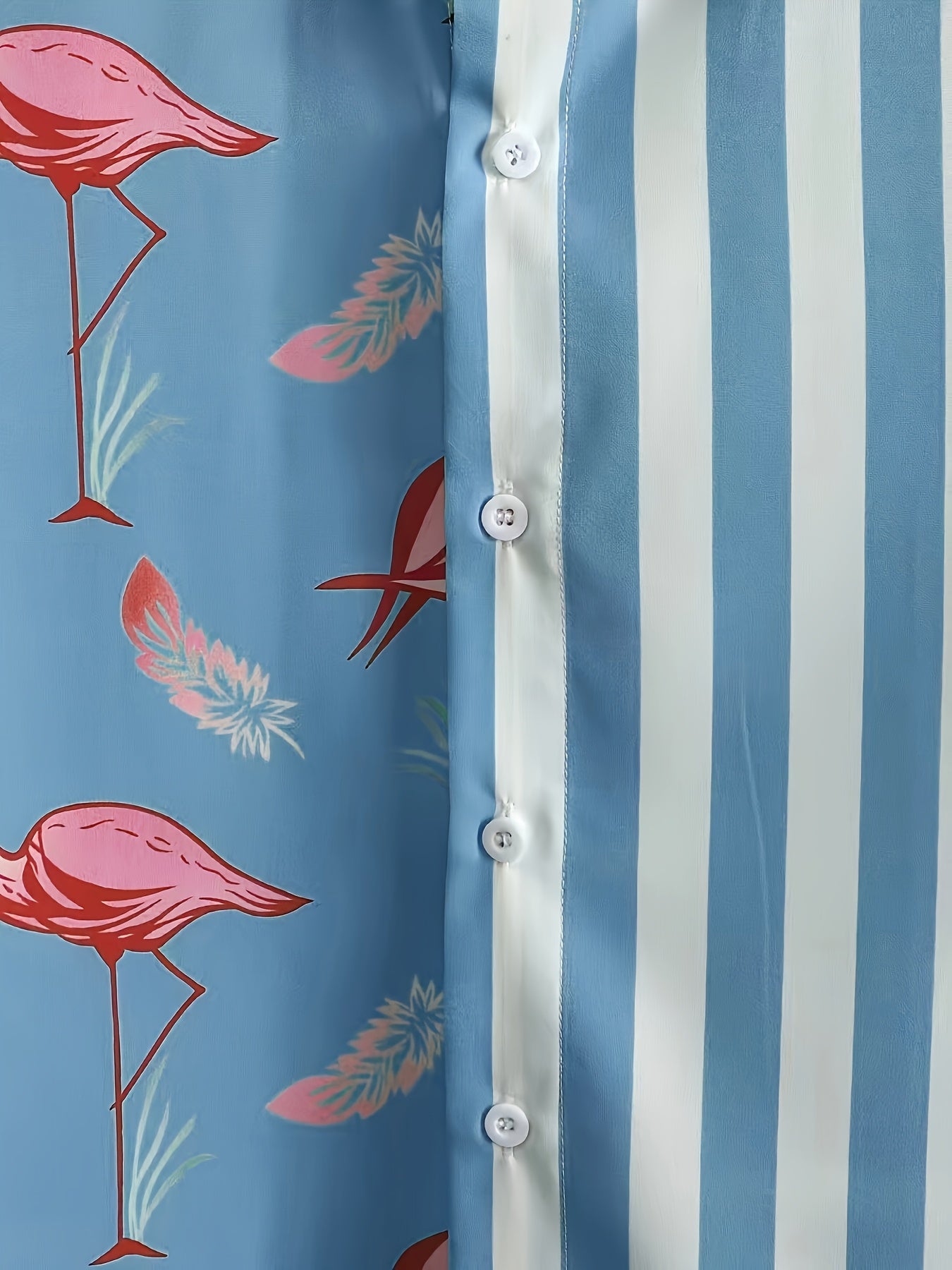 Herren Sommer Freizeitset mit Flamingo- und Streifenmuster – Modisches Kurzarm-Hemd & Shorts – Perfekt für Urlaub und Alltag