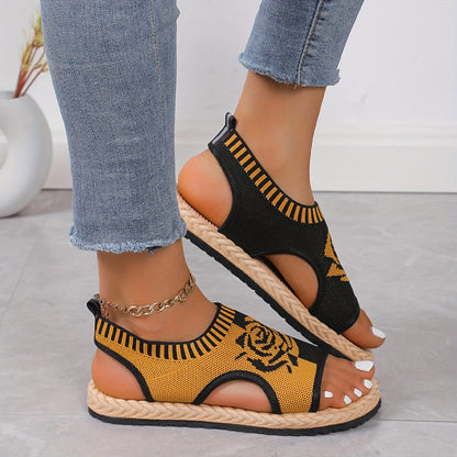 Damen Casual Sandalen mit Blumenmuster – Bequeme Sommerschuhe mit offener Zehenpartie