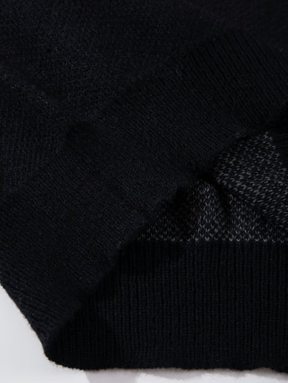 Pullover mit Kreuzmuster Schwarz Strick Rundhalsausschnitt Langarm