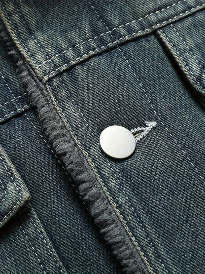 Herren Jeansjacke mit Teddyfutter, Sherpa Kragen, Knopfleiste, Brusttaschen, warm gefüttert
