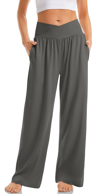 Damen Yoga-Hose mit V-Bund & weitem Bein – Loungewear mit Taschen