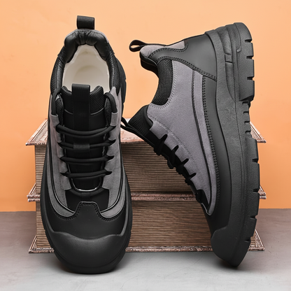 Unisex Sneaker mit dicker Sohle und Schnürung, Schwarz und Grau/Khaki