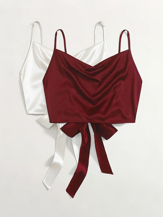 Damen Doppelpacks Elegante Crop Tops mit Schleifen-Detail und Drapierung – Ideal für Party & Alltag