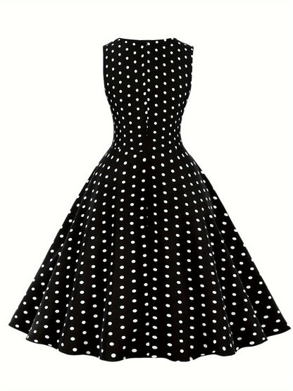 Damen Vintage Polka Dot Rockabilly Kleid mit Gürtel – Elegantes Retro Partykleid