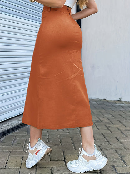 Damen Midi-Rock mit Schlitz und High Waist – Modischer Streetstyle für Alltag und Freizeit