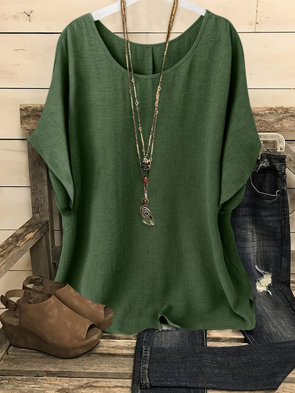 Damen Casual Oversize Shirt mit Rundhals – Bequemer Sommer-Look für Alltag & Freizeit