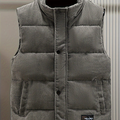 Unisex Steppweste Corduroy mit Stehkragen und Druckknöpfen